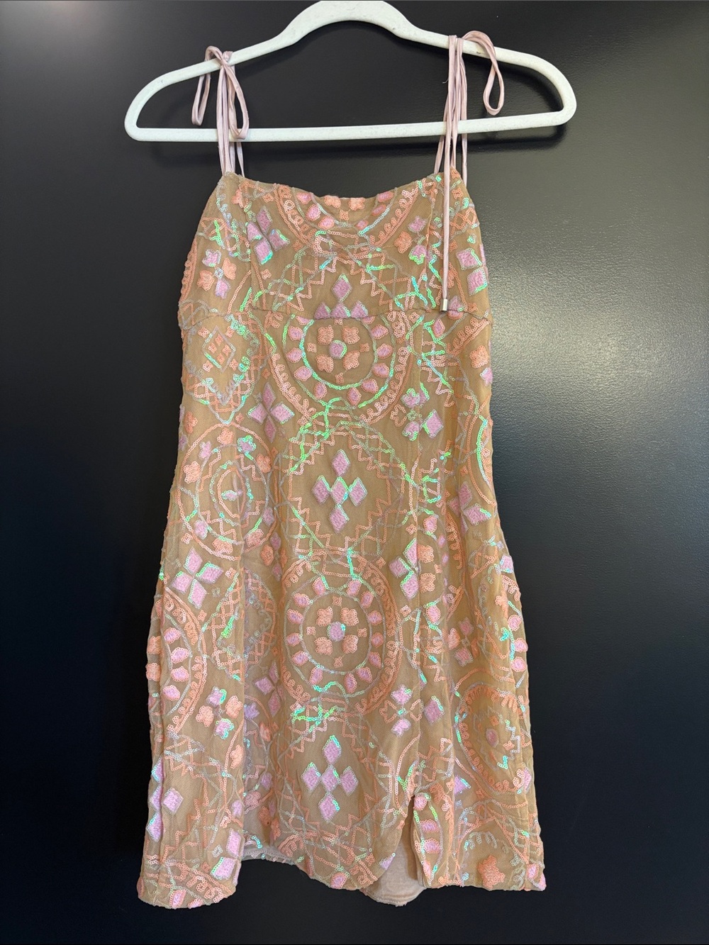 Free People Peach Slip Dress with Iridescent Embroidery - Picture 1 of 3